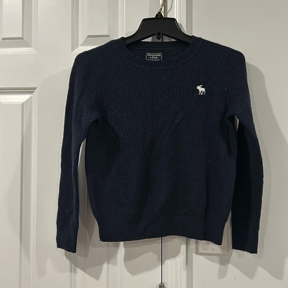 Abercrombie & Fitch Navy Crewneck Sweater with White Moose Logo